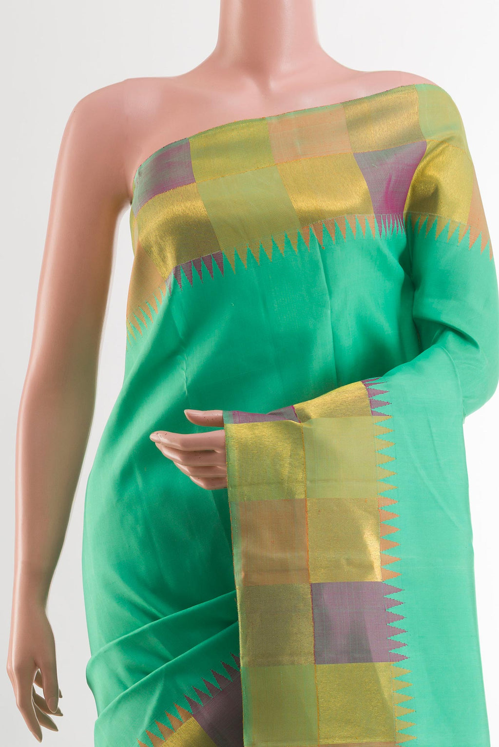 Border image of Sea Green Kanjivaram Silk Saree with Plain Body and Zari Border. 