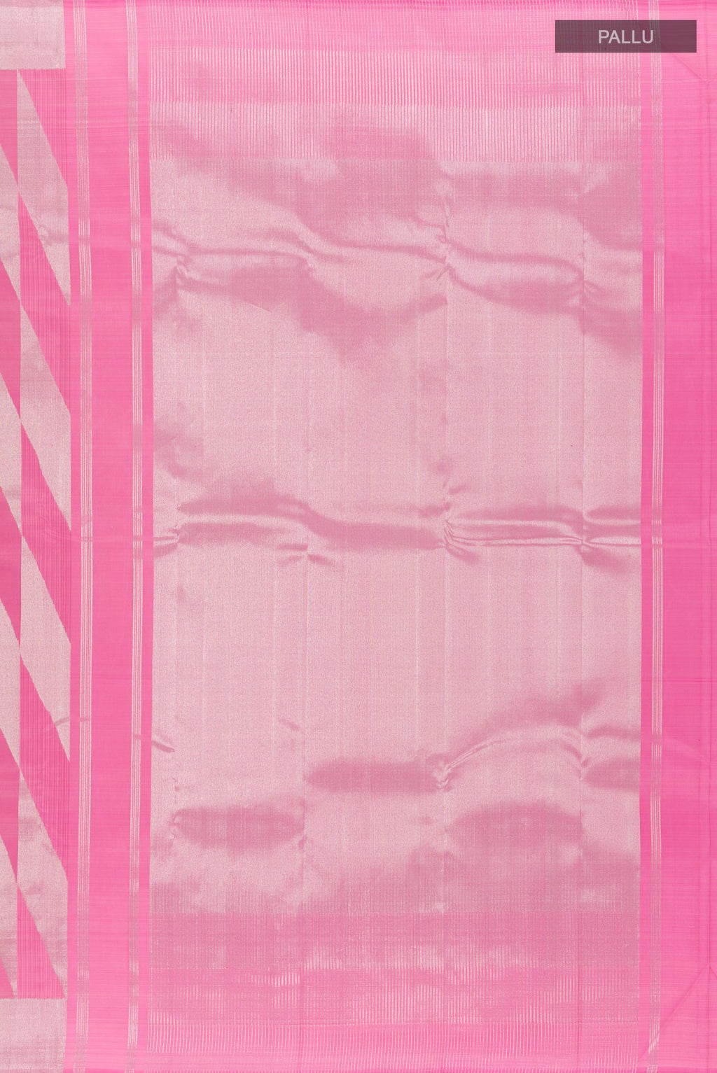 Close up image of the pallu of Pink Kanchipuram Silk Saree with Zari Brocade on the body and Zari Border. 