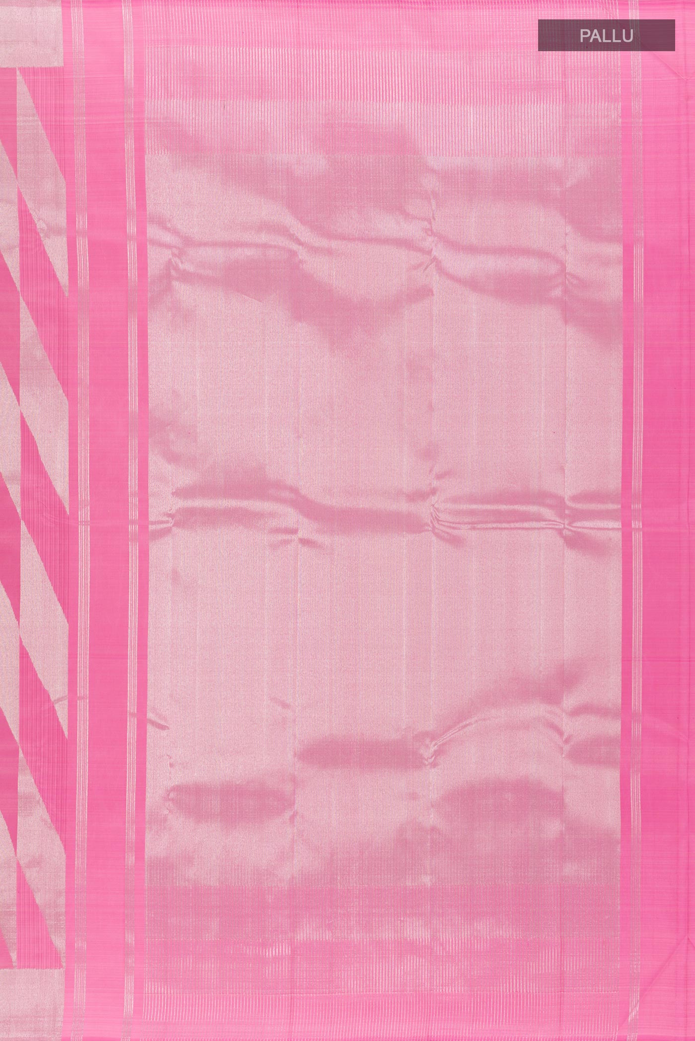 Close up image of the pallu of Pink Kanchipuram Silk Saree with Zari Brocade on the body and Zari Border. 