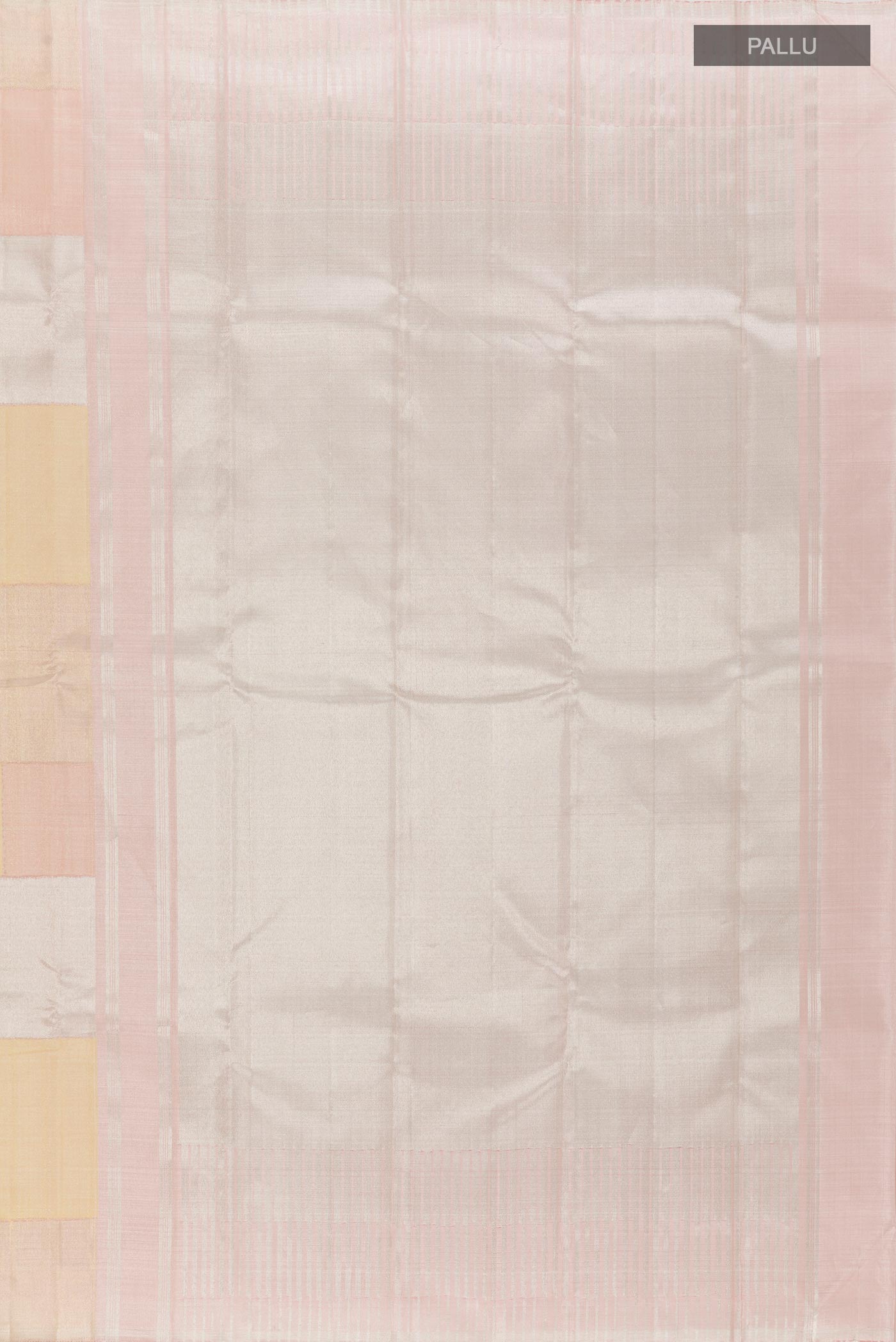 Close up image of the pallu of Pure Silk Pure Zari Imperial Pink Kanjivaram Saree with Zari Brocade on the body and Zari Border. 