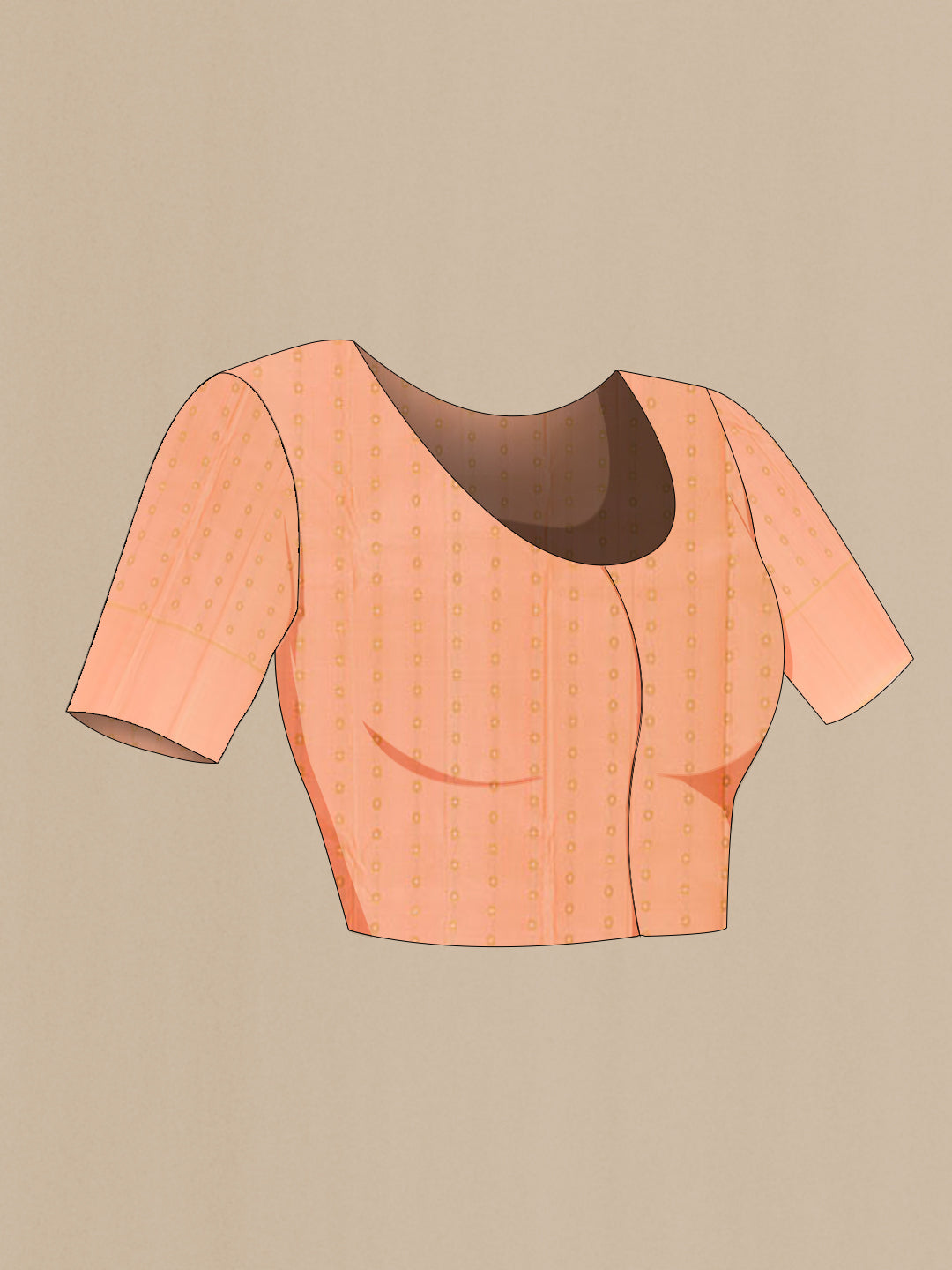 Close up image of the blouse of Pink Kanchipuram Silk Saree with Zari Butta on the body and Zari Border. 