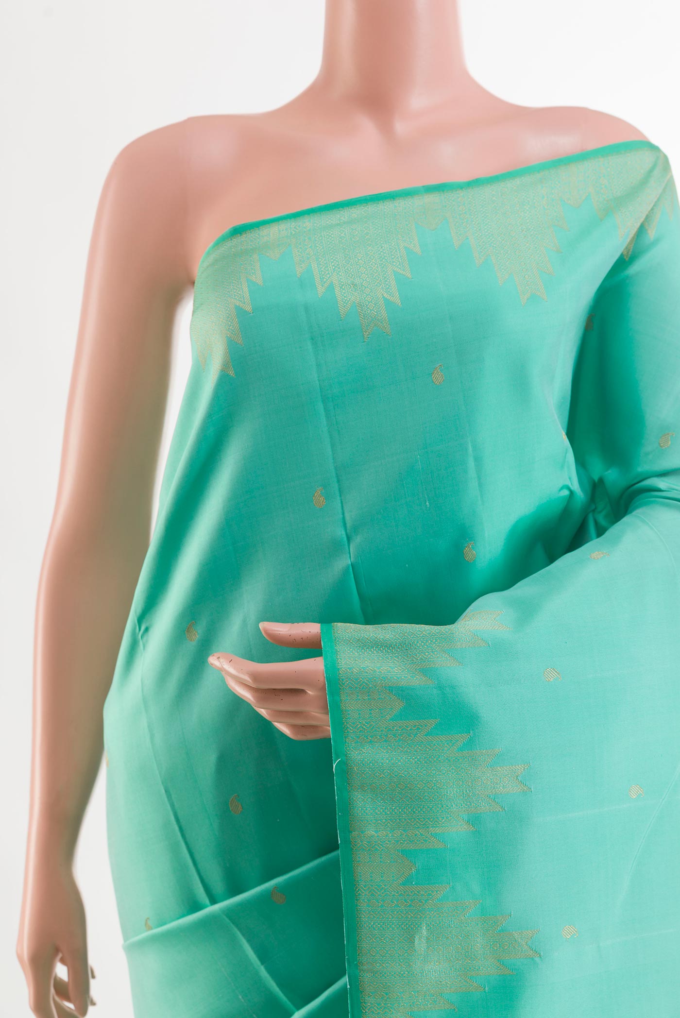 Border image of Sea Green Kanjivaram Silk Saree with Zari Butta on the body and Zari Border. 