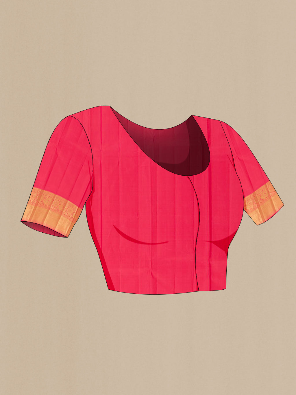 Close up image of the blouse of Pink Kanjivaram Silk Saree with Zari Butta on the body and Zari Border. 