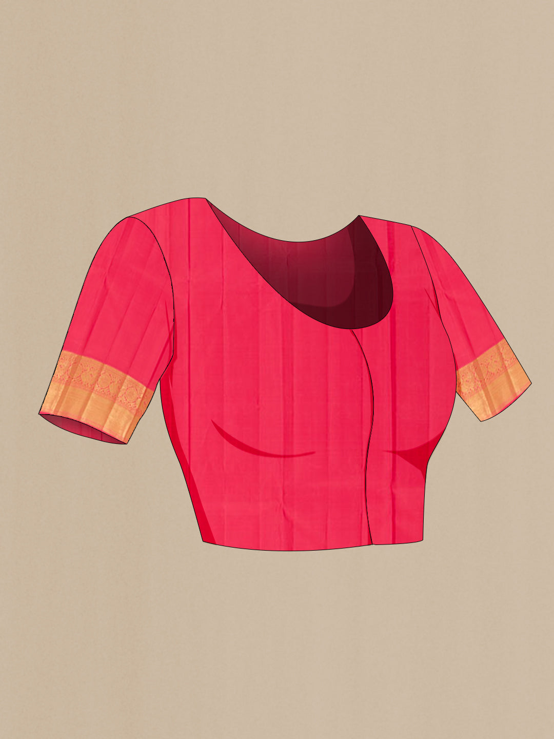 Close up image of the blouse of Pink Kanjivaram Silk Saree with Zari Butta on the body and Zari Border. 