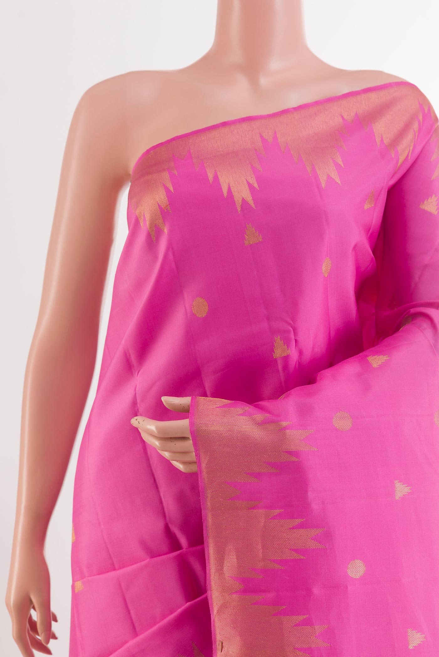 Border image of Pink Kanjivaram Silk Saree with Zari Butta on the body and Zari Border. 