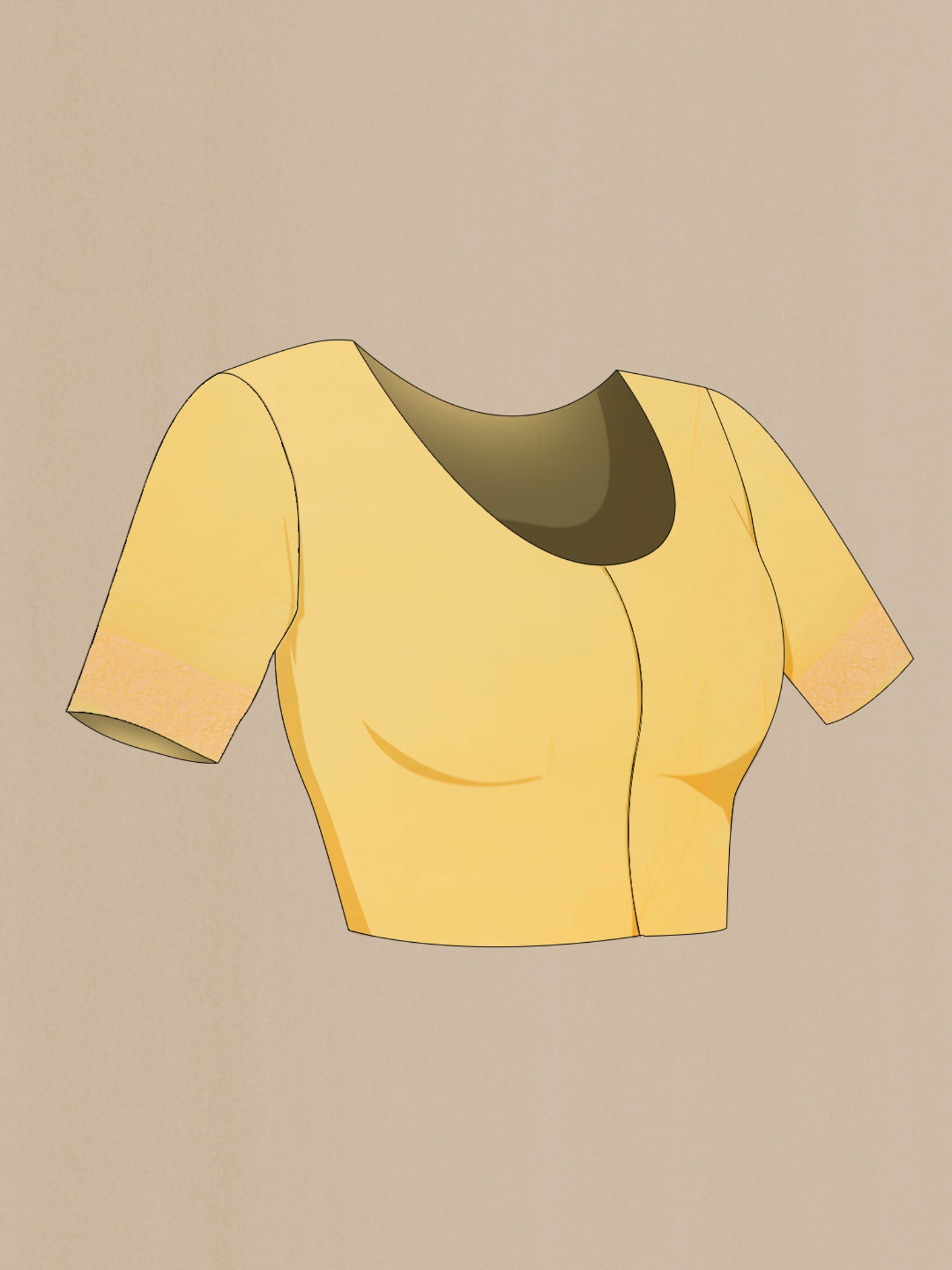 Close up image of the blouse of Yellow Banarasi Georgette Saree with Zari Butta on the body and Zari Border. 