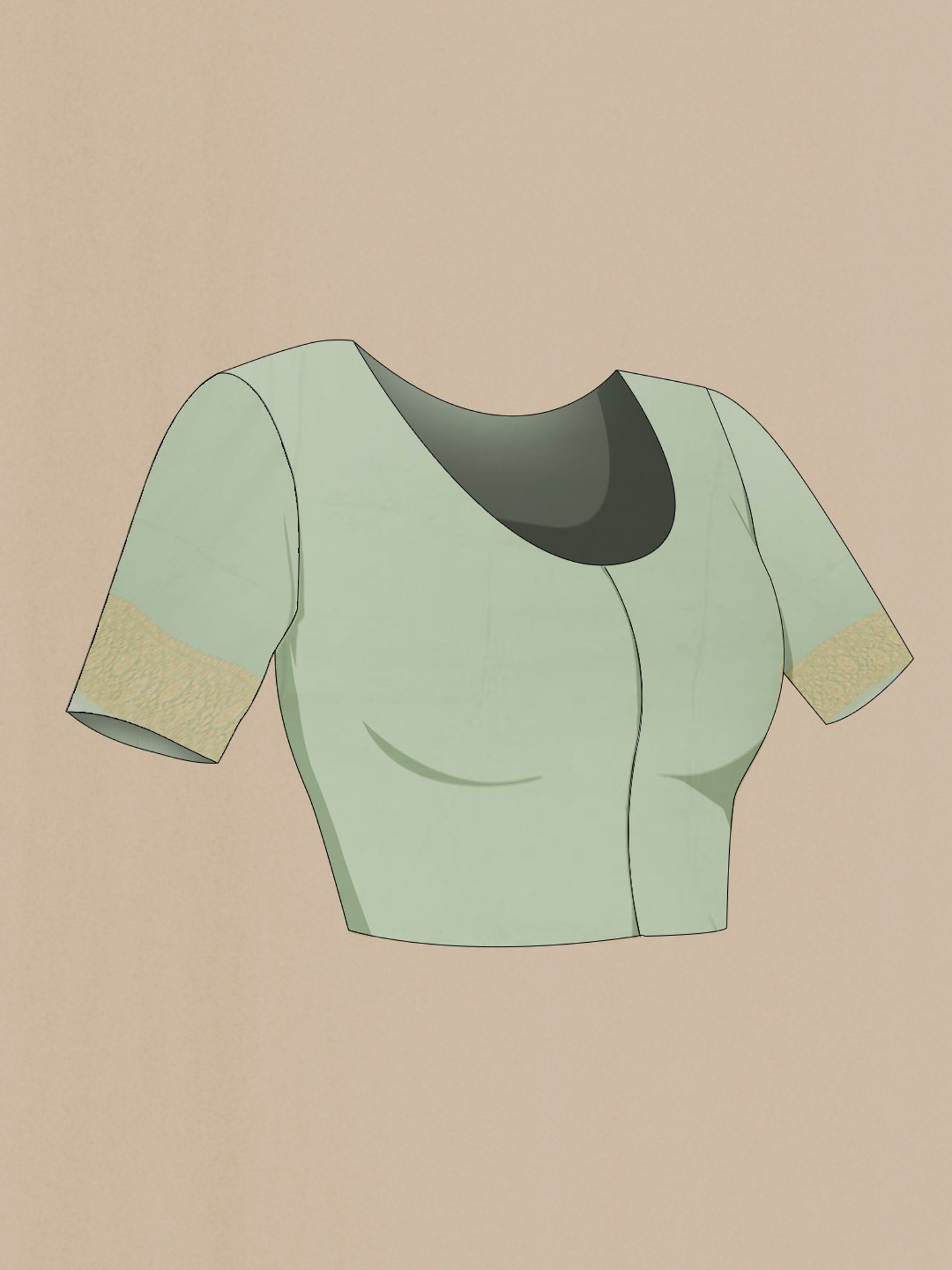 Close up image of the blouse of Mint Green Banarasi Georgette Saree with Zari Butta on the body and Zari Border. 