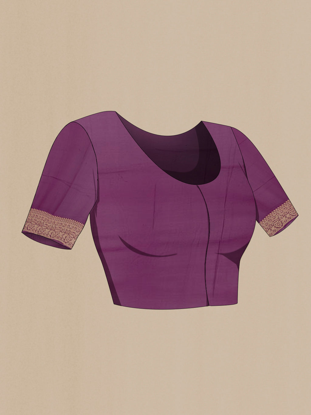 Close up image of the blouse of Purple Banarasi Georgette Saree with Zari Brocade on the body and Zari Border. 