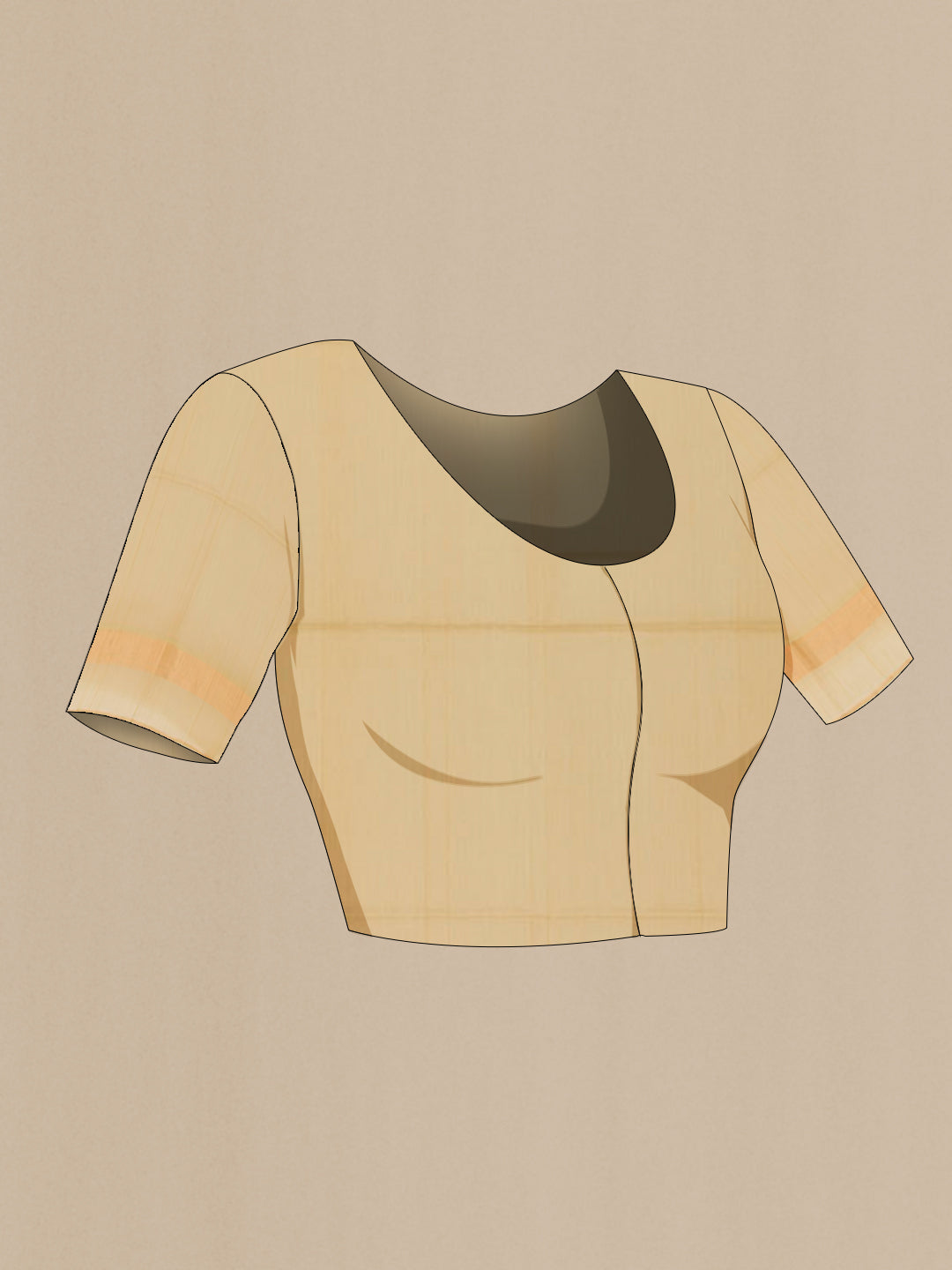 Close up image of the blouse of Beige Blended Kora Cotton Saree with Zari Butta on the body and Zari Border. 