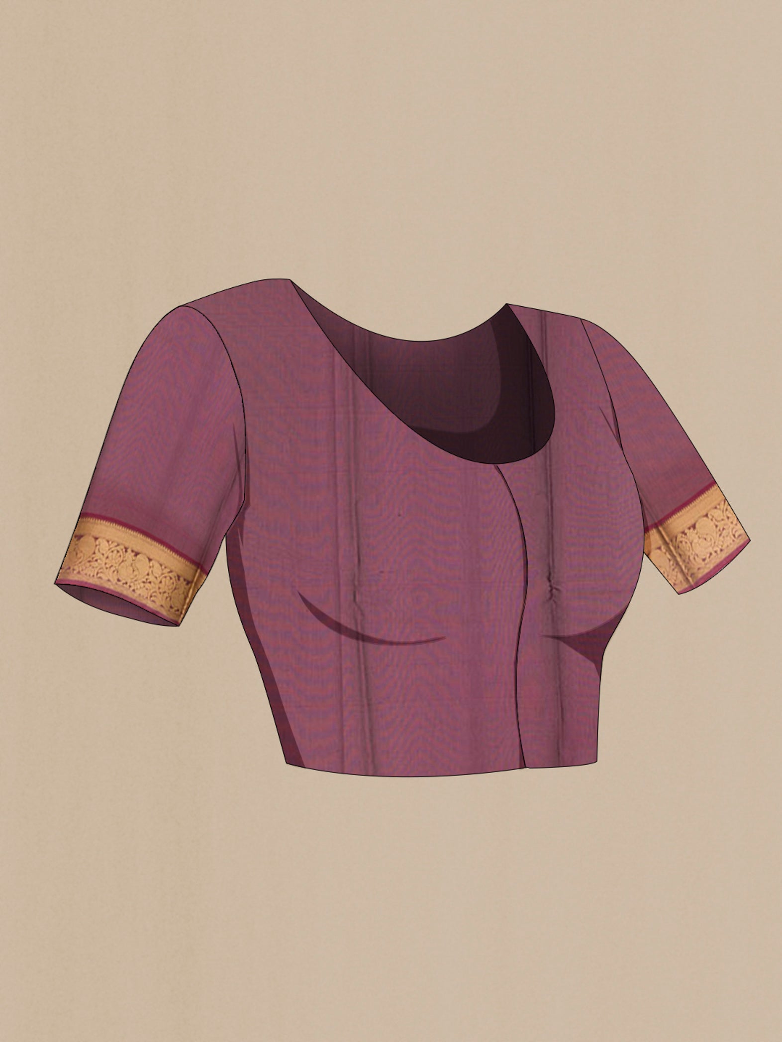 Close up image of the blouse of Green Blended Kora Cotton Saree with Zari Butta on the body and Zari Border. 
