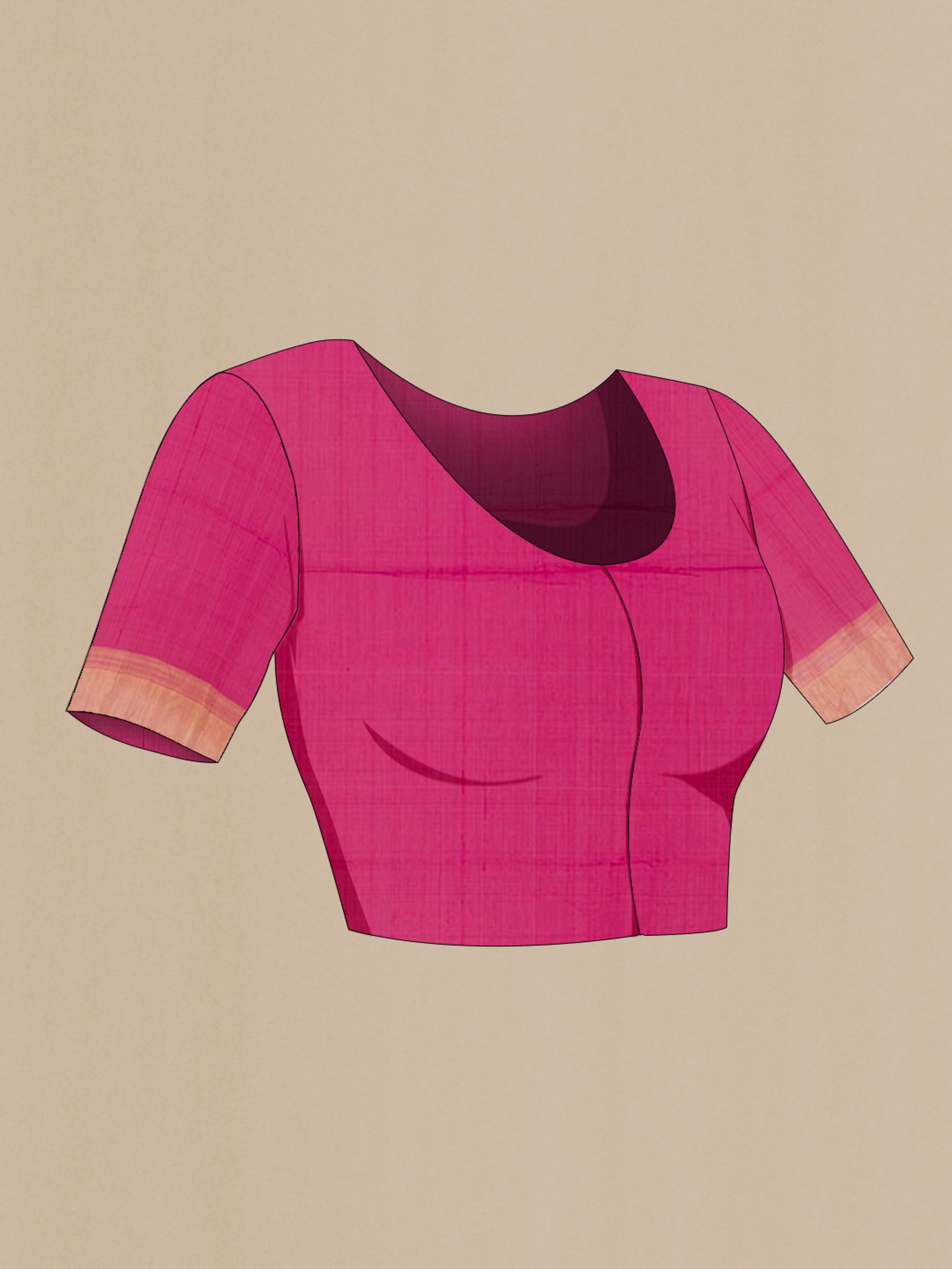 Close up image of the blouse of Pink Blended Kora Cotton Saree with Zari Butta on the body and Zari Border. 
