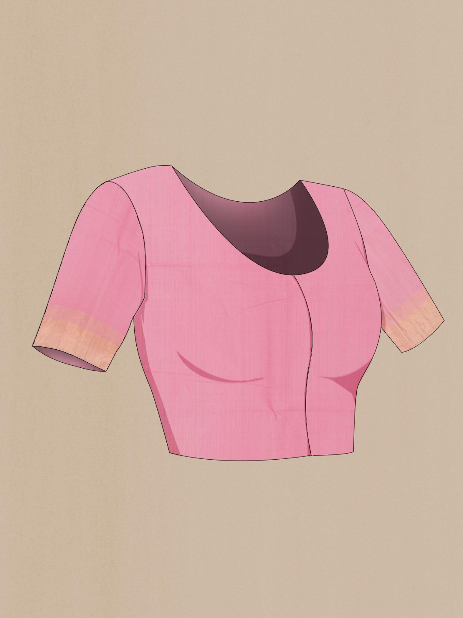 Close up image of the blouse of Pink Blended Kora Cotton Saree with Zari Butta on the body and Zari Border. 