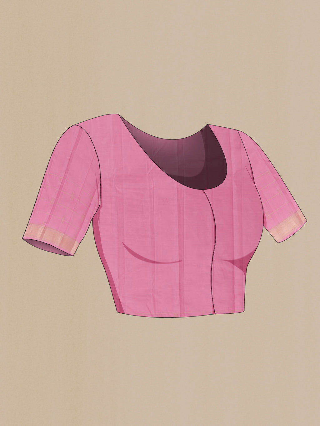 Close up image of the blouse of Pink Kanjivaram Silk Saree with Zari Butta on the body and Zari Border. 
