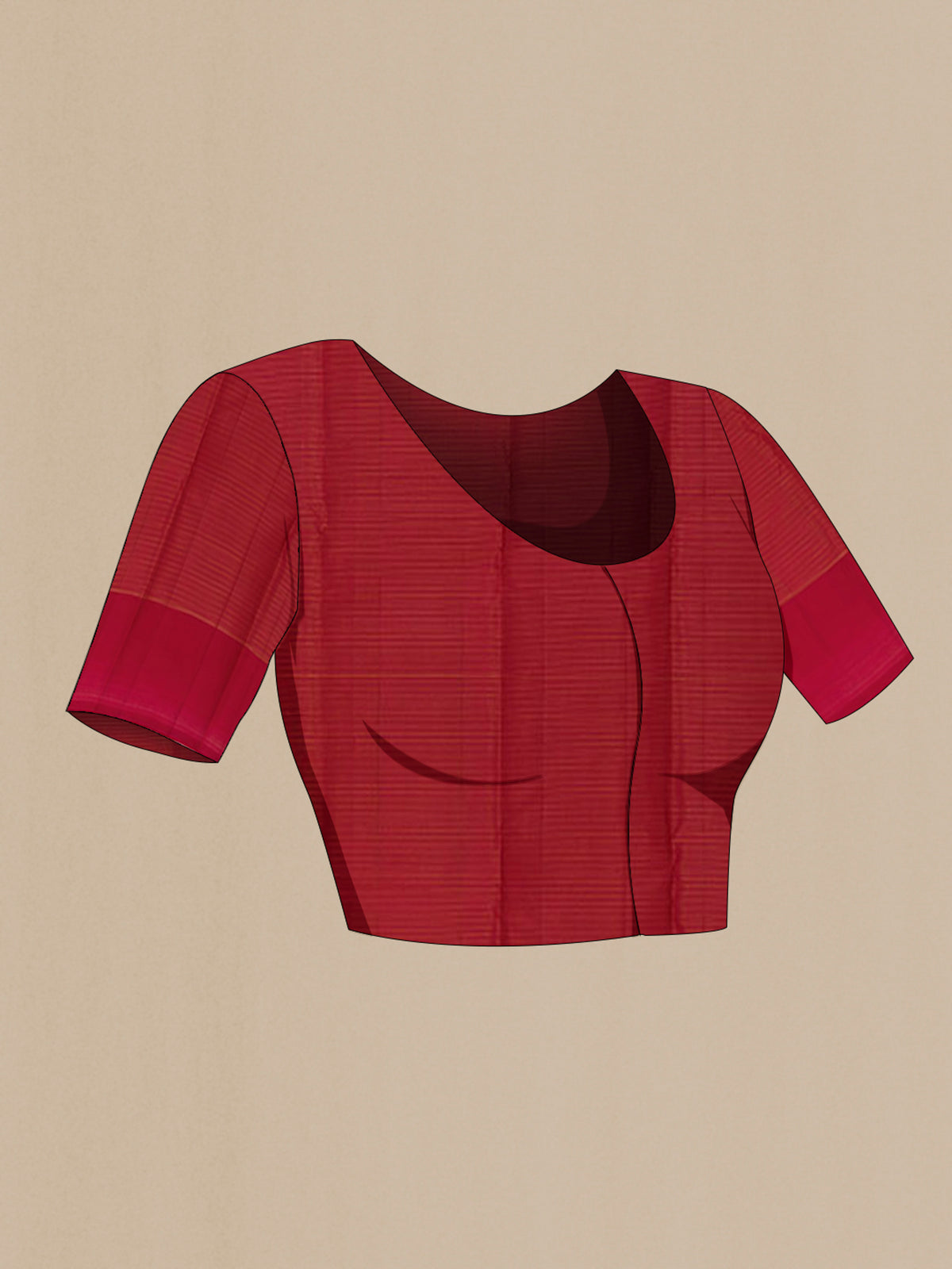 Close up image of the blouse of Maroon Kanjivaram Silk Saree with Checked design on the body and Zari Border. 