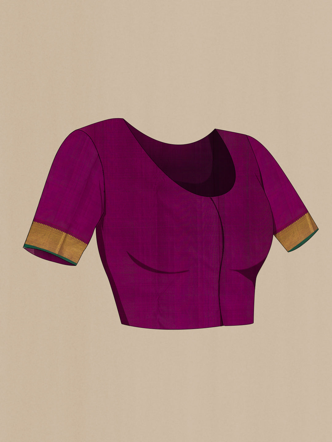 Close up image of the blouse of Green Kanchipuram Silk Saree with Zari Butta on the body and Zari Border. 