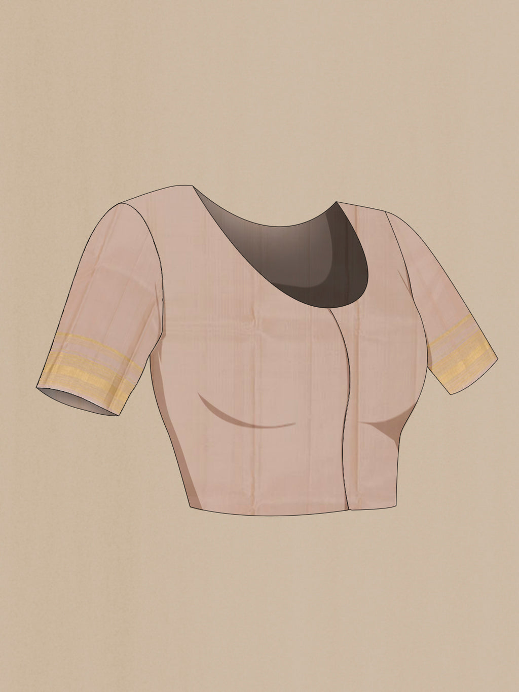 Close up image of the blouse of Cream Kanchipuram Silk Saree with Zari Butta on the body and Zari Border. 
