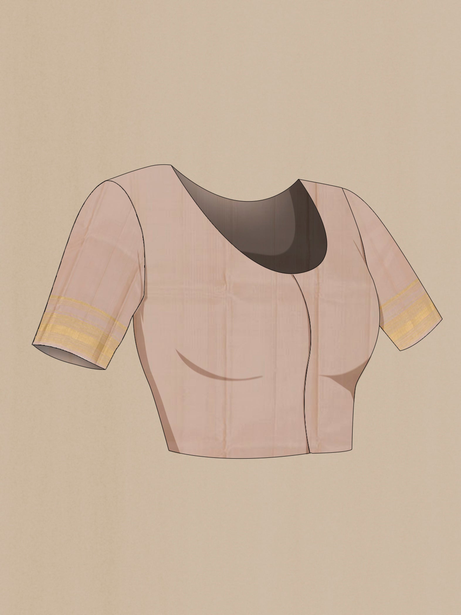 Close up image of the blouse of Cream Kanchipuram Silk Saree with Zari Butta on the body and Zari Border. 