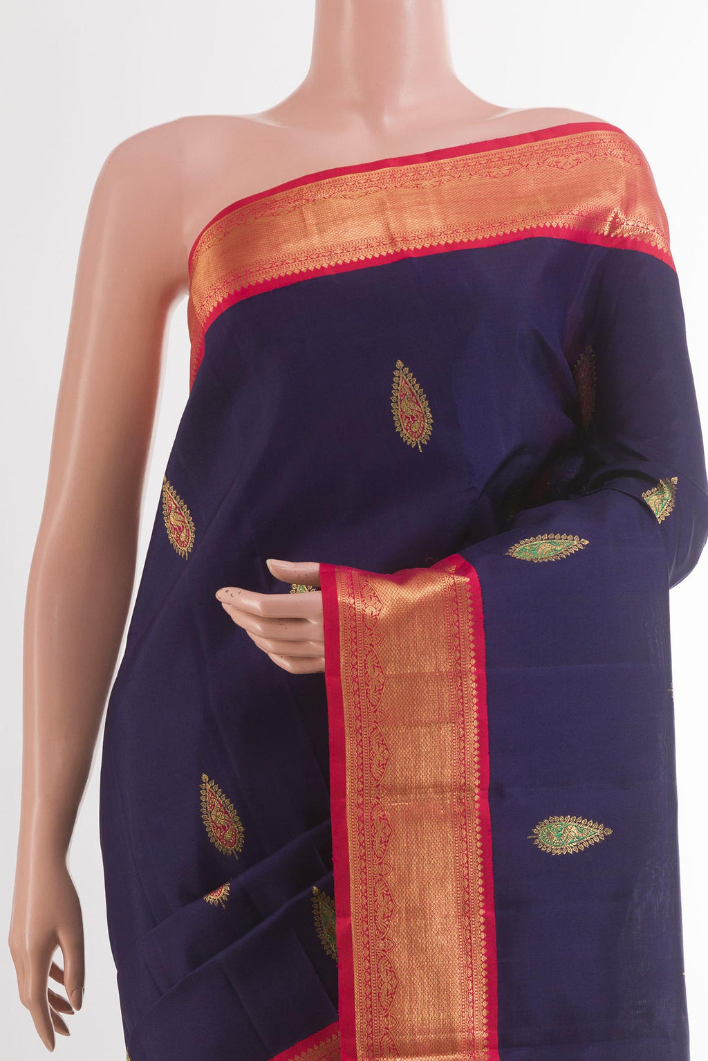 Border image of Blue Kanjivaram Silk Saree with Zari Butta on the body and Zari Border. 
