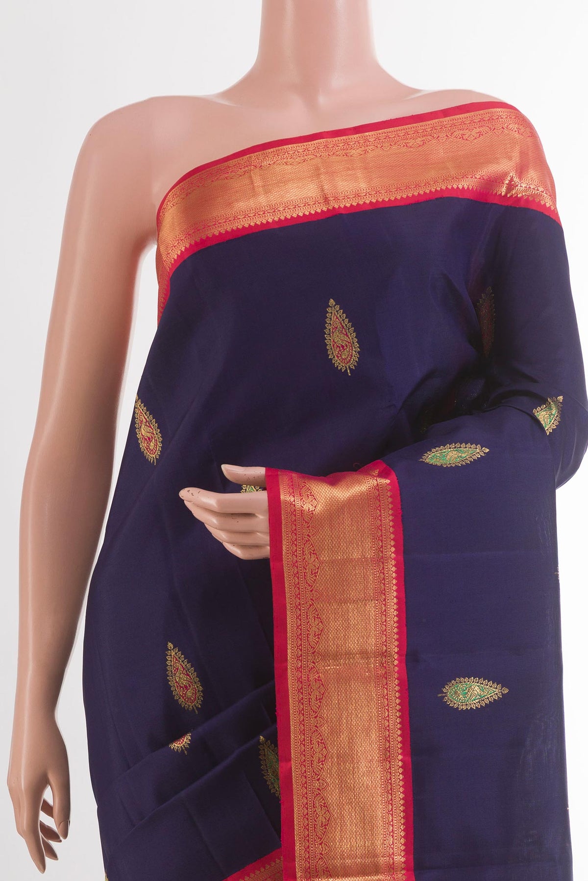 Border image of Blue Kanjivaram Silk Saree with Zari Butta on the body and Zari Border. 