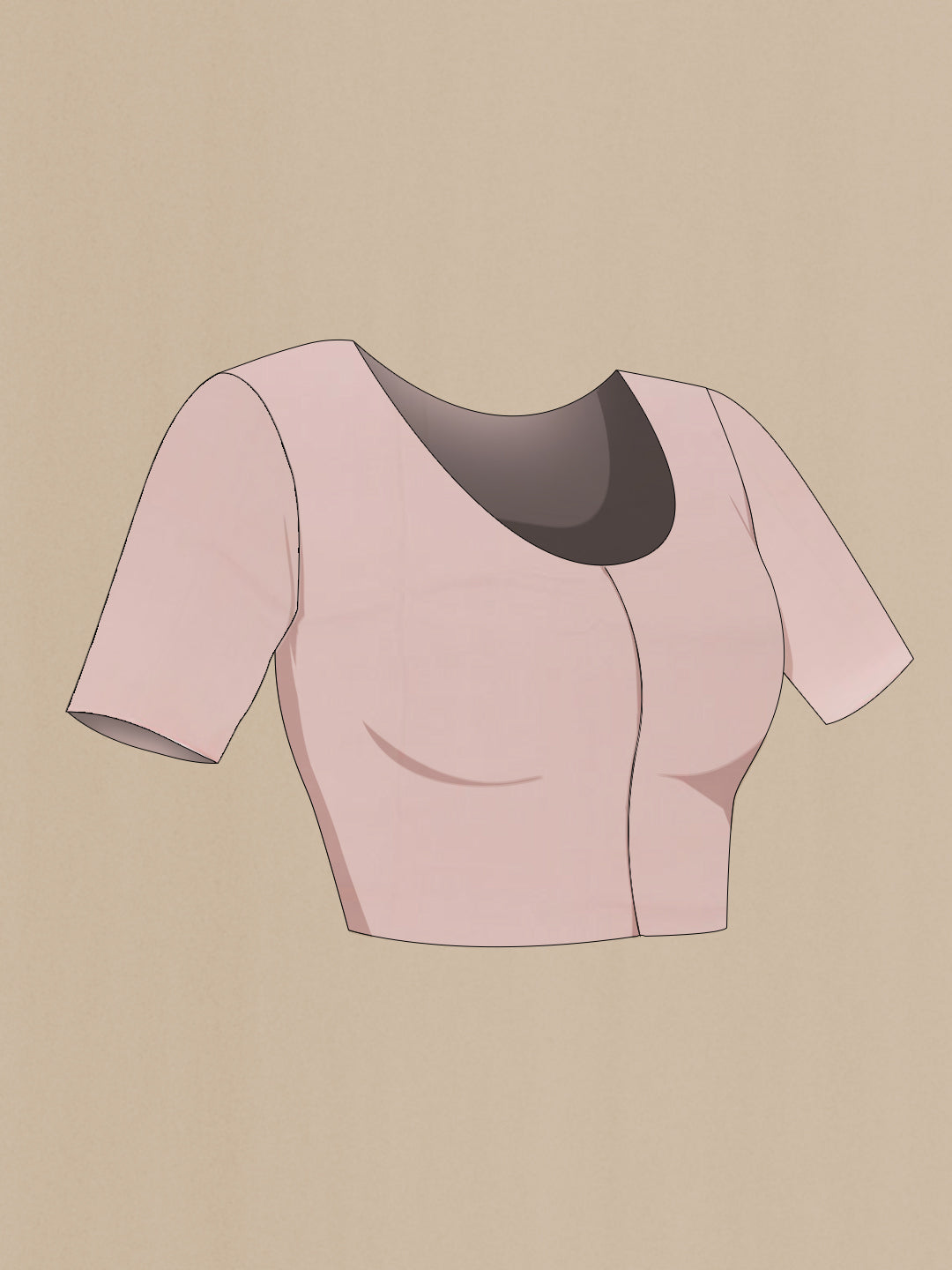 Close up image of the blouse of Rose pink Chiffon Saree with Printed design on the body and Plain Border. 