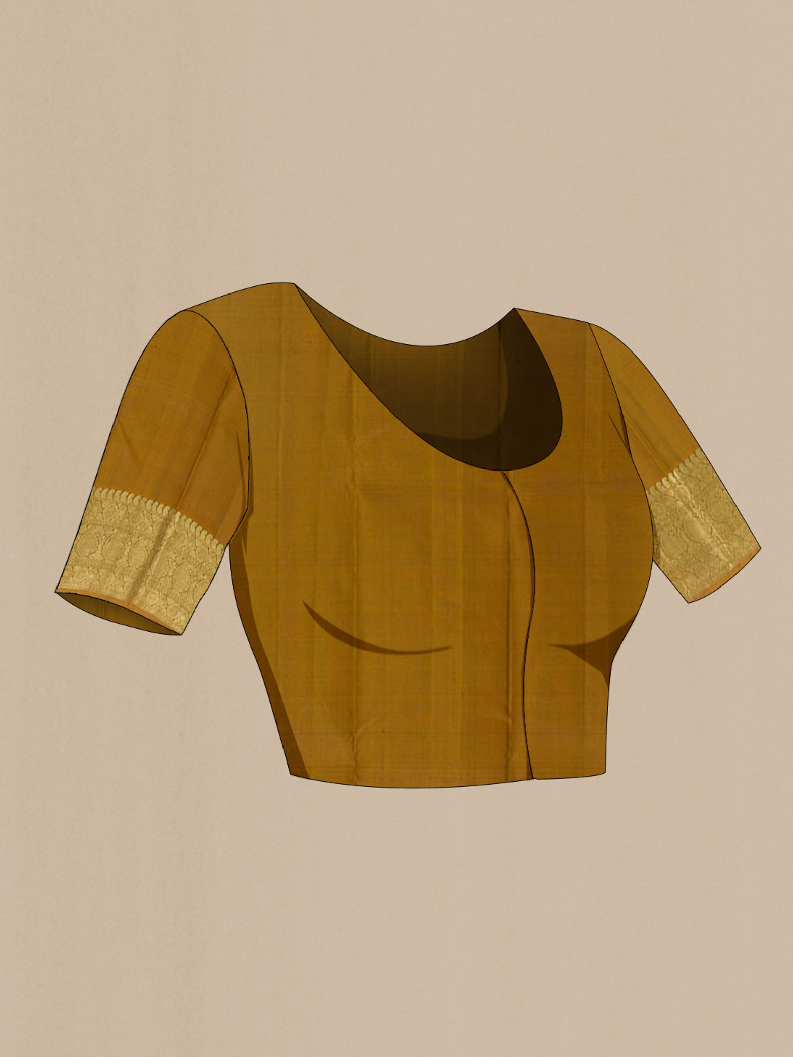 Close up image of the blouse of Grey Kanchipuram Silk Saree with Zari Butta on the body and Zari Border. 