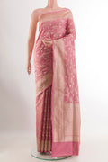Pink Banarasi Silk Saree with Zari Brocade on the body and Zari Border.  displayed on a mannequin