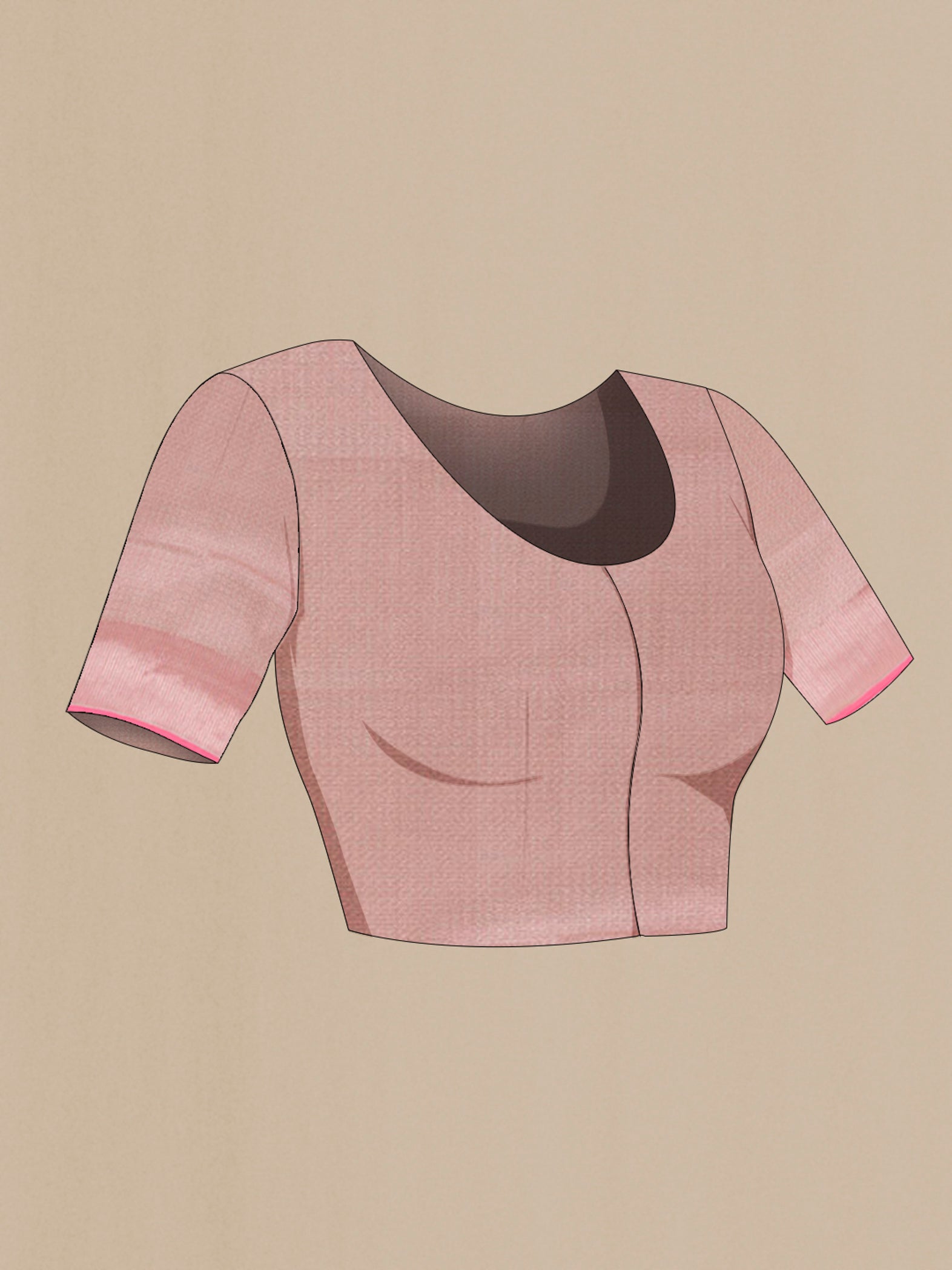 Close up image of the blouse of Pink Banarasi Silk Saree with Zari Brocade on the body and Zari Border. 