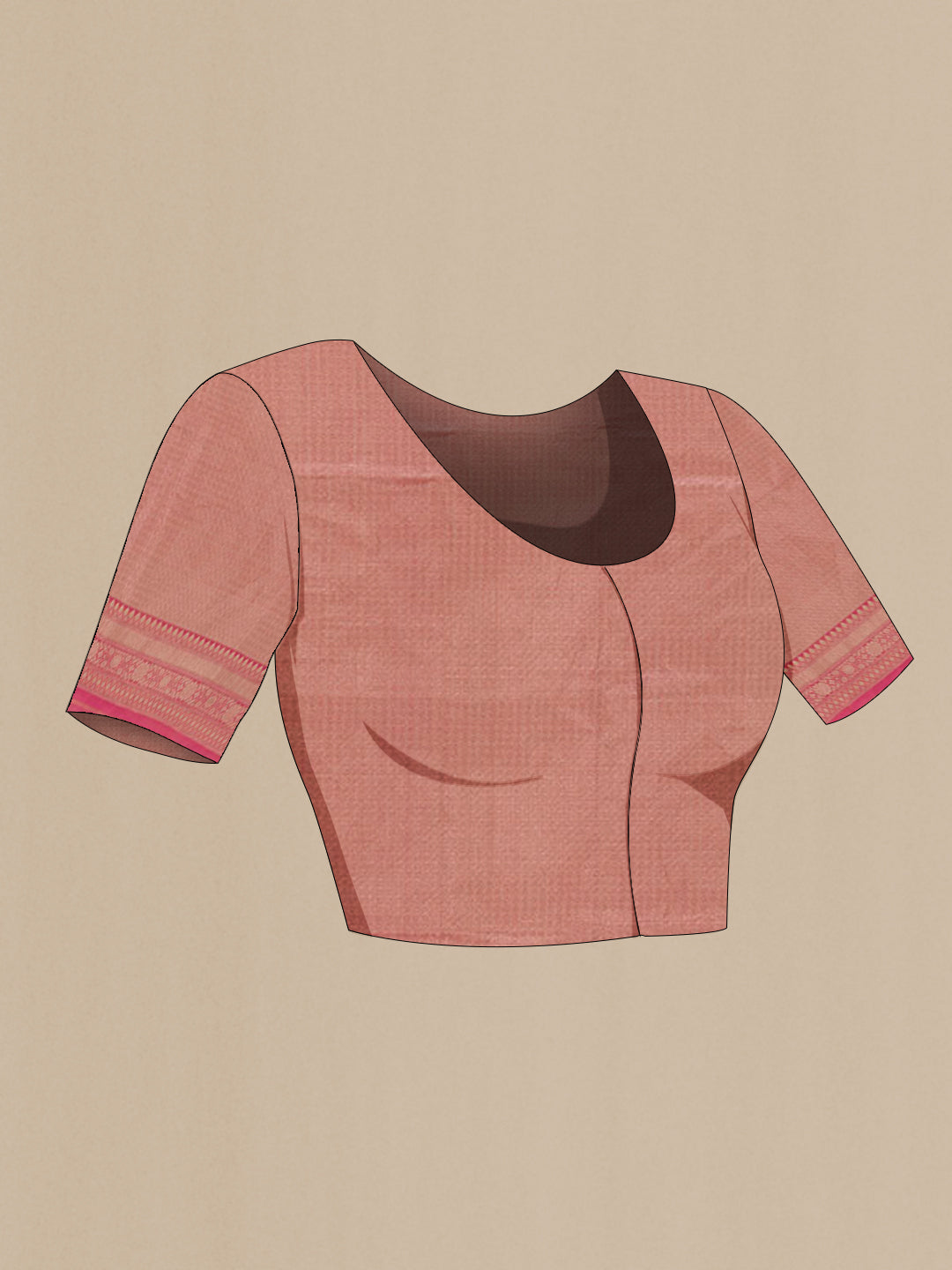 Close up image of the blouse of Pink Banarasi Silk Saree with Zari Brocade on the body and Zari Border. 