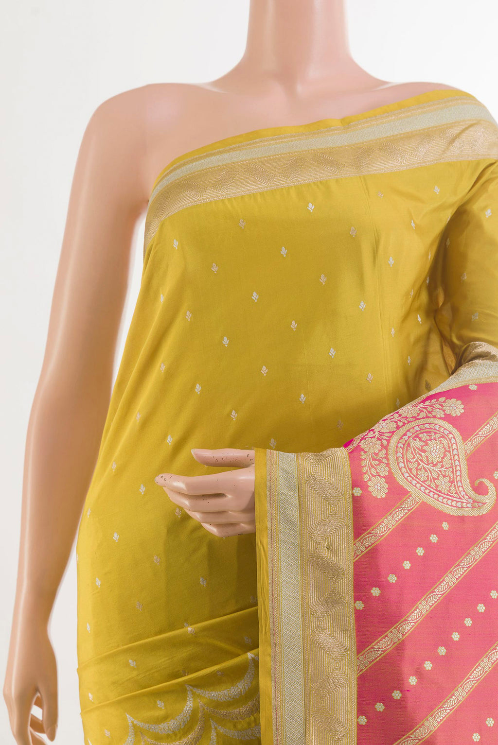Border image of Multi Color Banarasi Silk Saree with Zari Brocade on the body and Zari Border. 