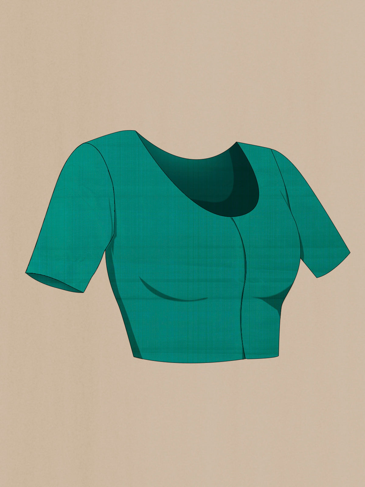 Close up image of the blouse of Green Kanjivaram Silk Saree with Zari Butta on the body and Zari Border. 
