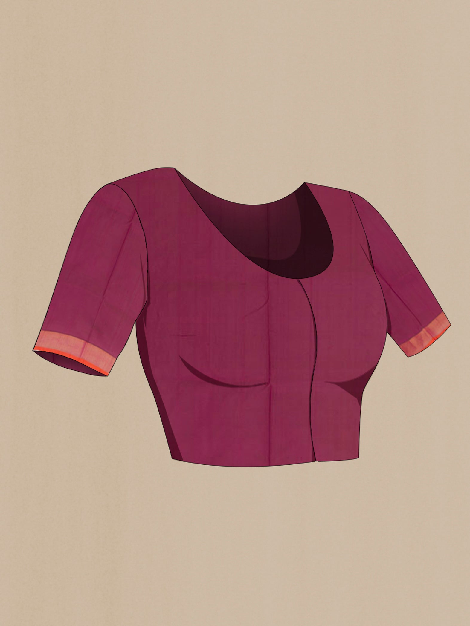 Close up image of the blouse of Purple Uppada Silk Saree with Zari Butta on the body and Zari Border. 
