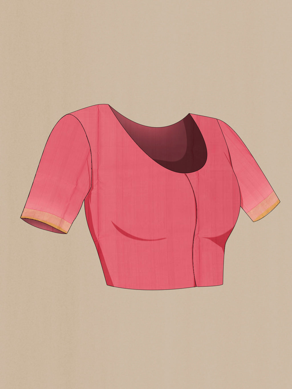 Close up image of the blouse of Pink Uppada Silk Saree with Zari Butta on the body and Zari Border. 