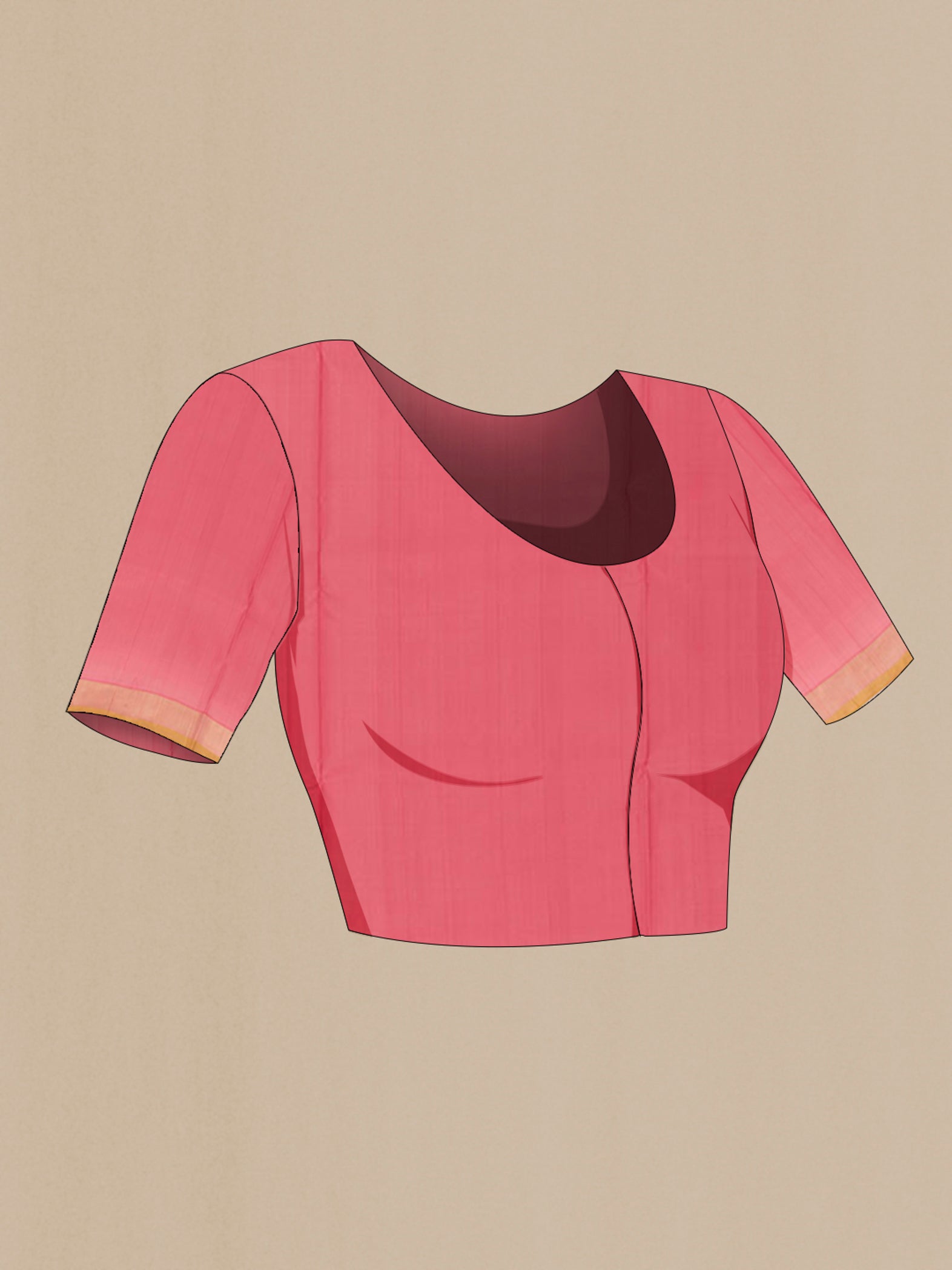 Close up image of the blouse of Pink Uppada Silk Saree with Zari Butta on the body and Zari Border. 
