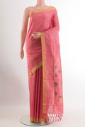 Pink Uppada Silk Saree with Zari Butta on the body and Zari Border.  displayed on a mannequin