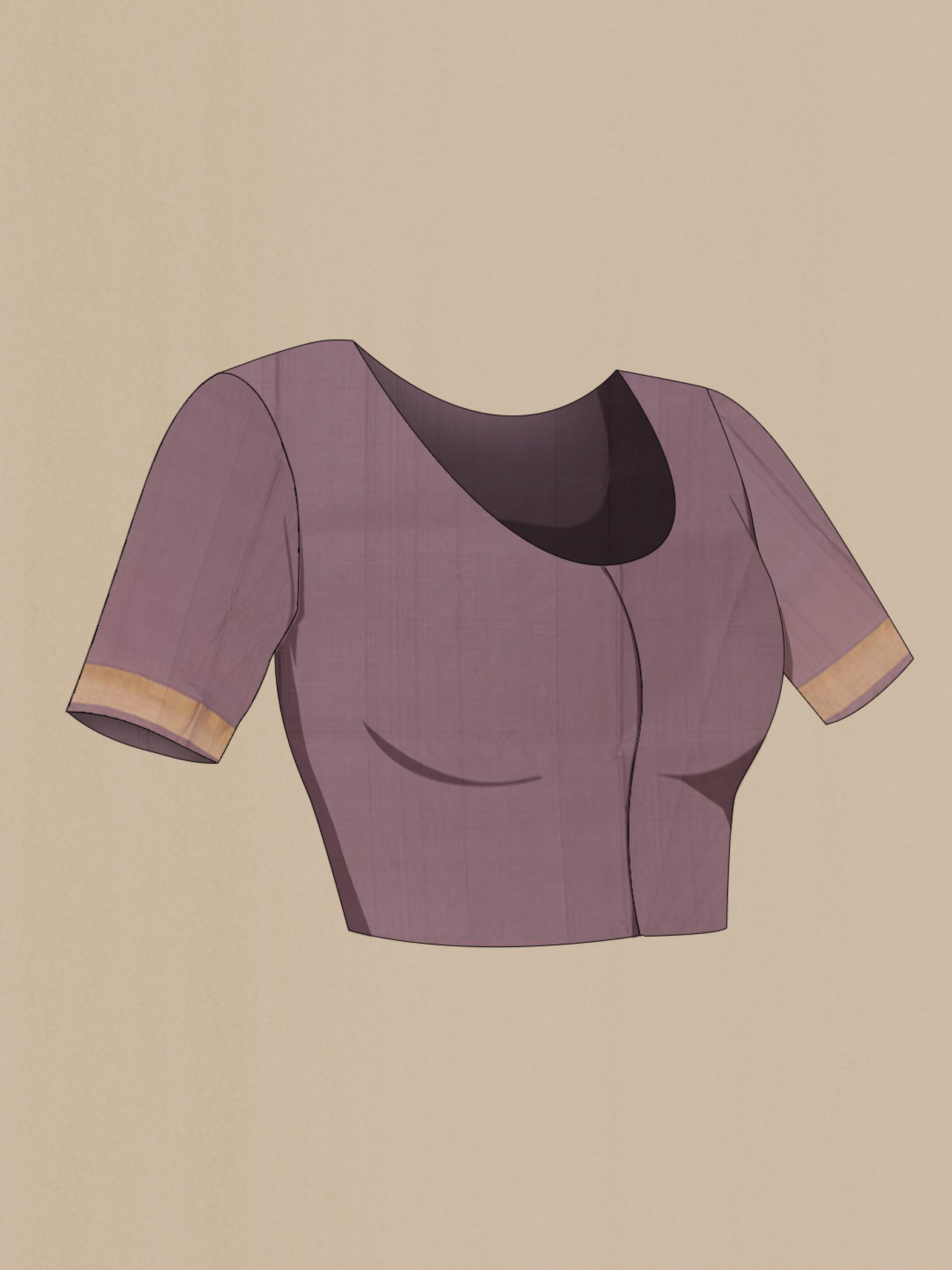 Close up image of the blouse of Lavender Uppada Silk Saree with Zari Butta on the body and Zari Border. 