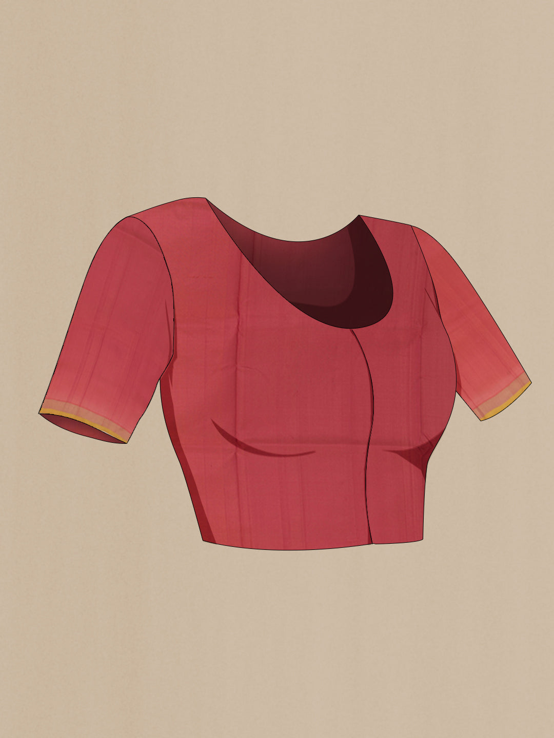 Close up image of the blouse of Coral Uppada Silk Saree with Zari Butta on the body and Zari Border. 