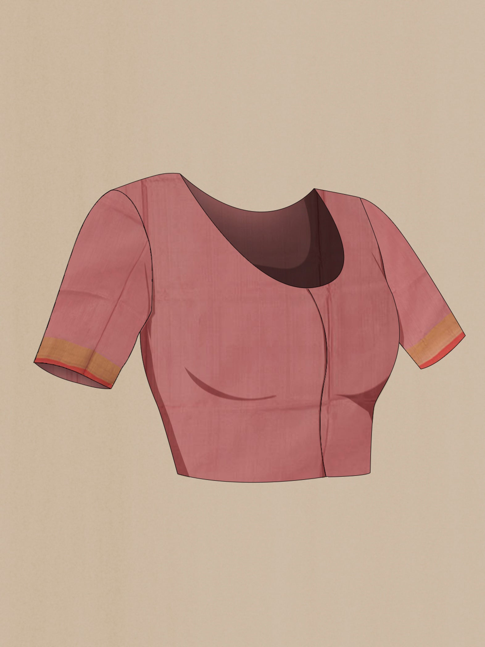 Close up image of the blouse of Imperial Pink Uppada Silk Saree with Zari Butta on the body and Zari Border. 