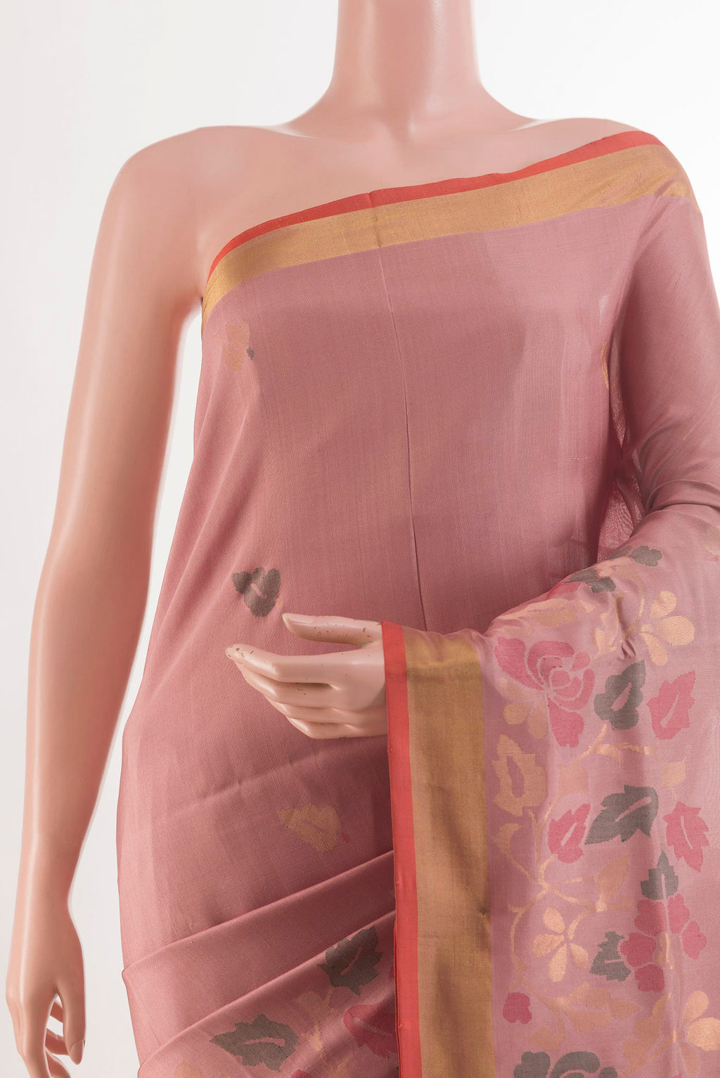Border image of Imperial Pink Uppada Silk Saree with Zari Butta on the body and Zari Border. 