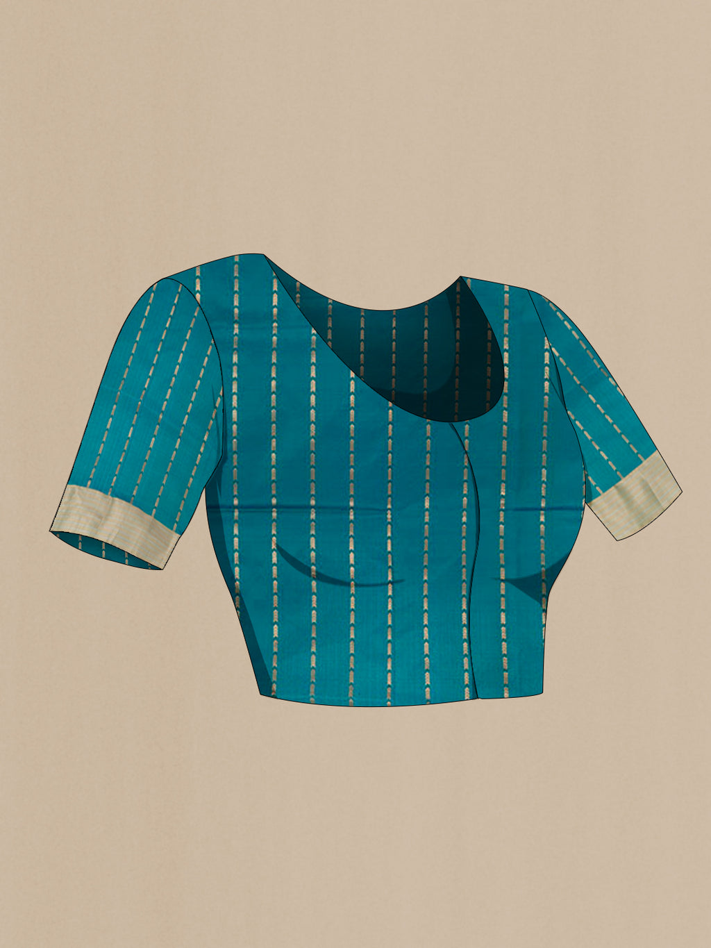 Close up image of the blouse of Blue Banarasi Silk Saree with Zari Butta on the body and Zari Border. 