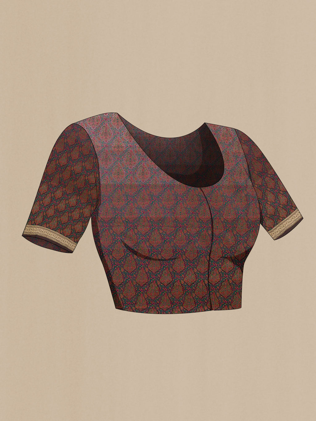 Close up image of the blouse of Multi Color Banarasi Silk Saree with Stripes on the body and Zari Border. 