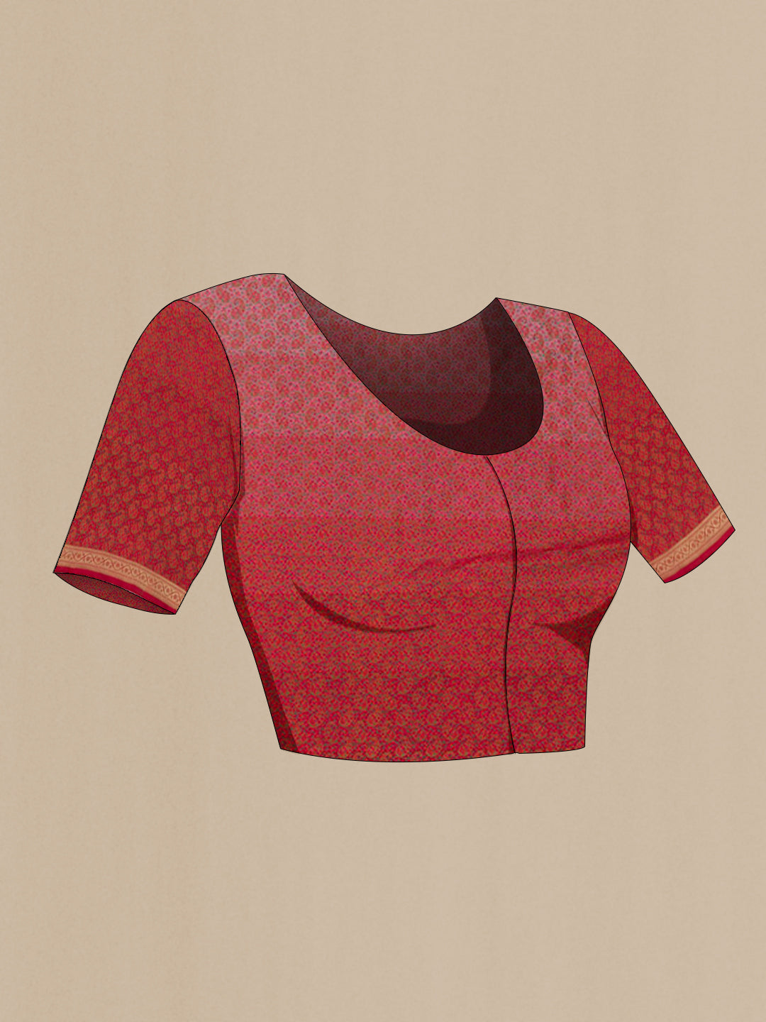 Close up image of the blouse of Multi Color Banarasi Silk Saree with Stripes on the body and Zari Border. 