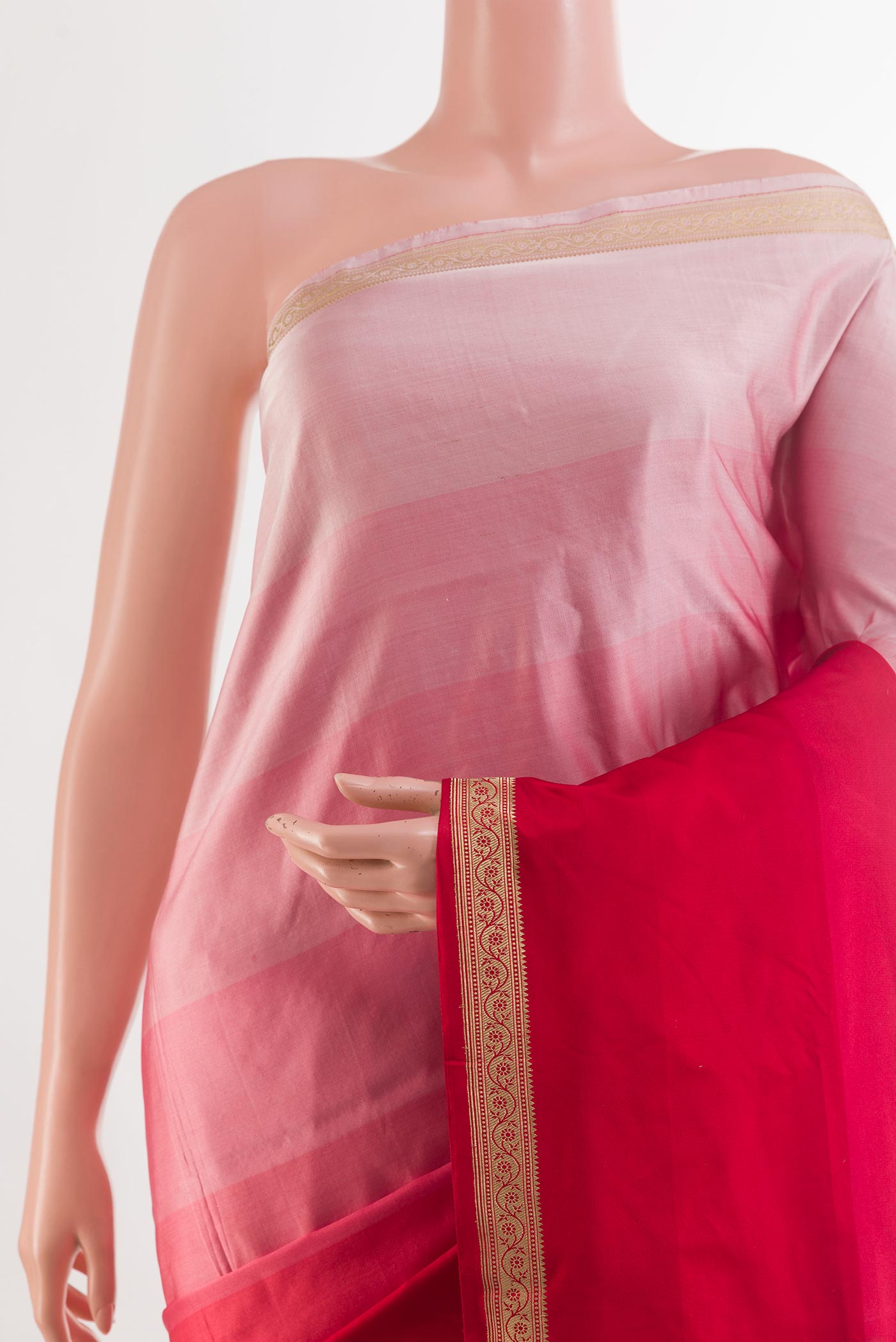Border image of Multi Color Banarasi Silk Saree with Stripes on the body and Zari Border. 