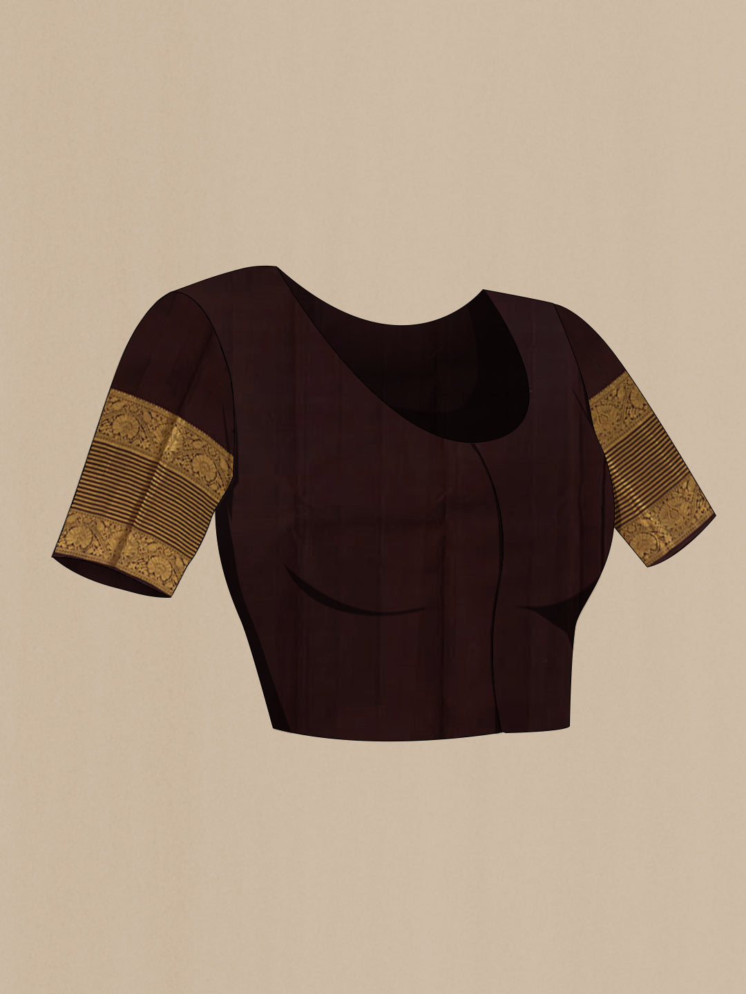 Close up image of the blouse of Pink Kanchipuram Silk Saree with Zari Butta on the body and Zari Border. 