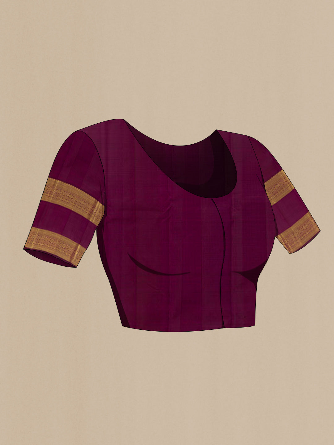 Close up image of the blouse of Red Kanchipuram Silk Saree with Zari Butta on the body and Zari Border. 
