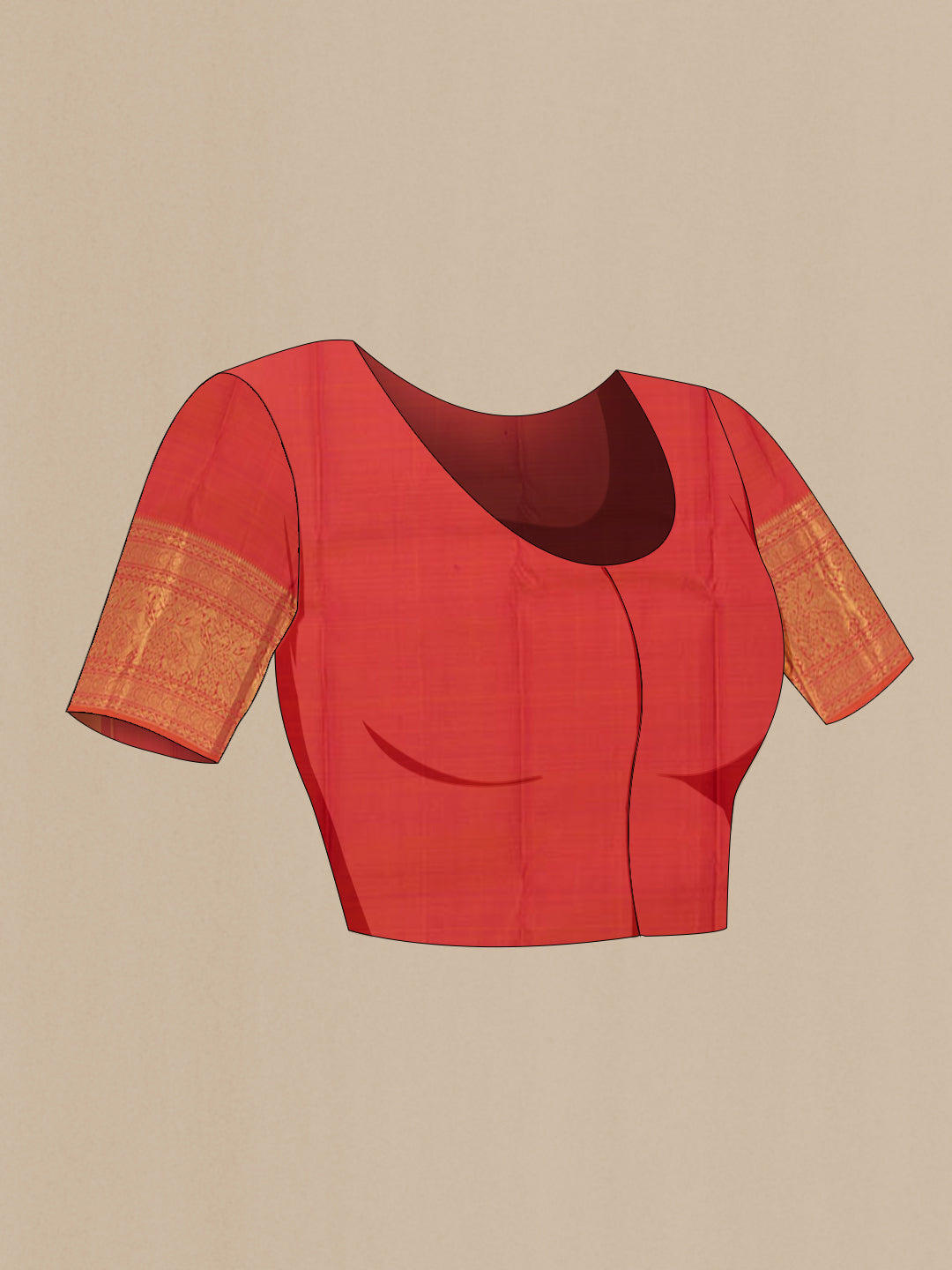 Close up image of the blouse of Pink Kanchipuram Silk Saree with Zari Butta on the body and Zari Border. 