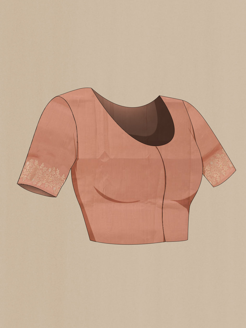 Close up image of the blouse of Imperial Pink Tussar Silk Saree with Zari Butta on the body and Zari Border. 