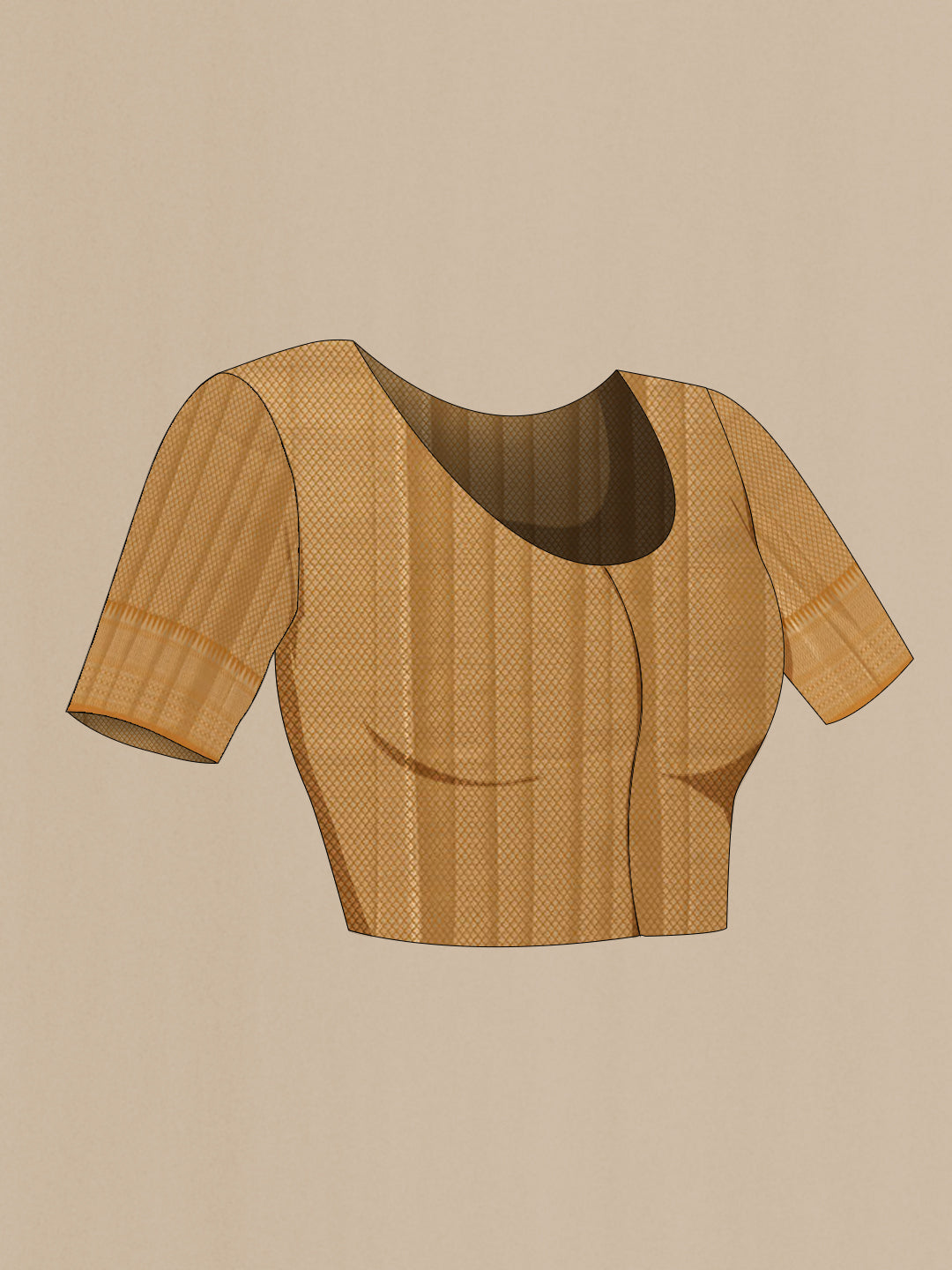 Close up image of the blouse of Yellow Tussar Silk Saree with Zari Butta on the body and Zari Border. 
