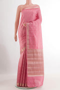 Pink Tussar Silk Saree with Zari Butta on the body and Zari Border.  displayed on a mannequin