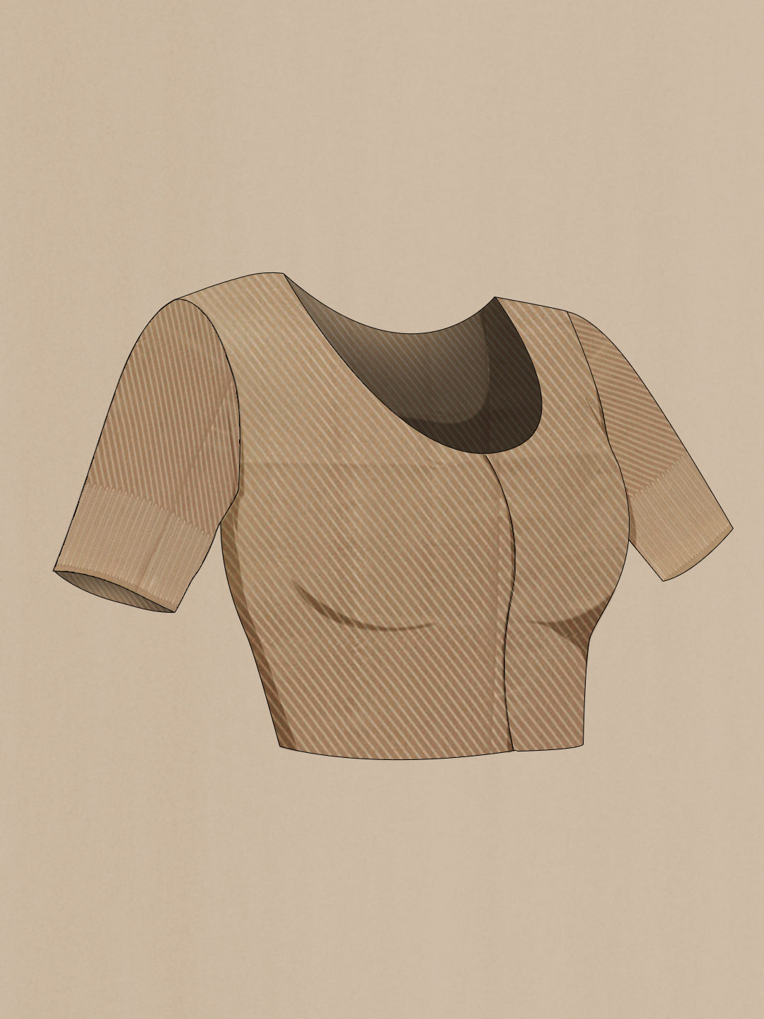 Close up image of the blouse of Beige Tussar Silk Saree with Zari Butta on the body and Zari Border. 