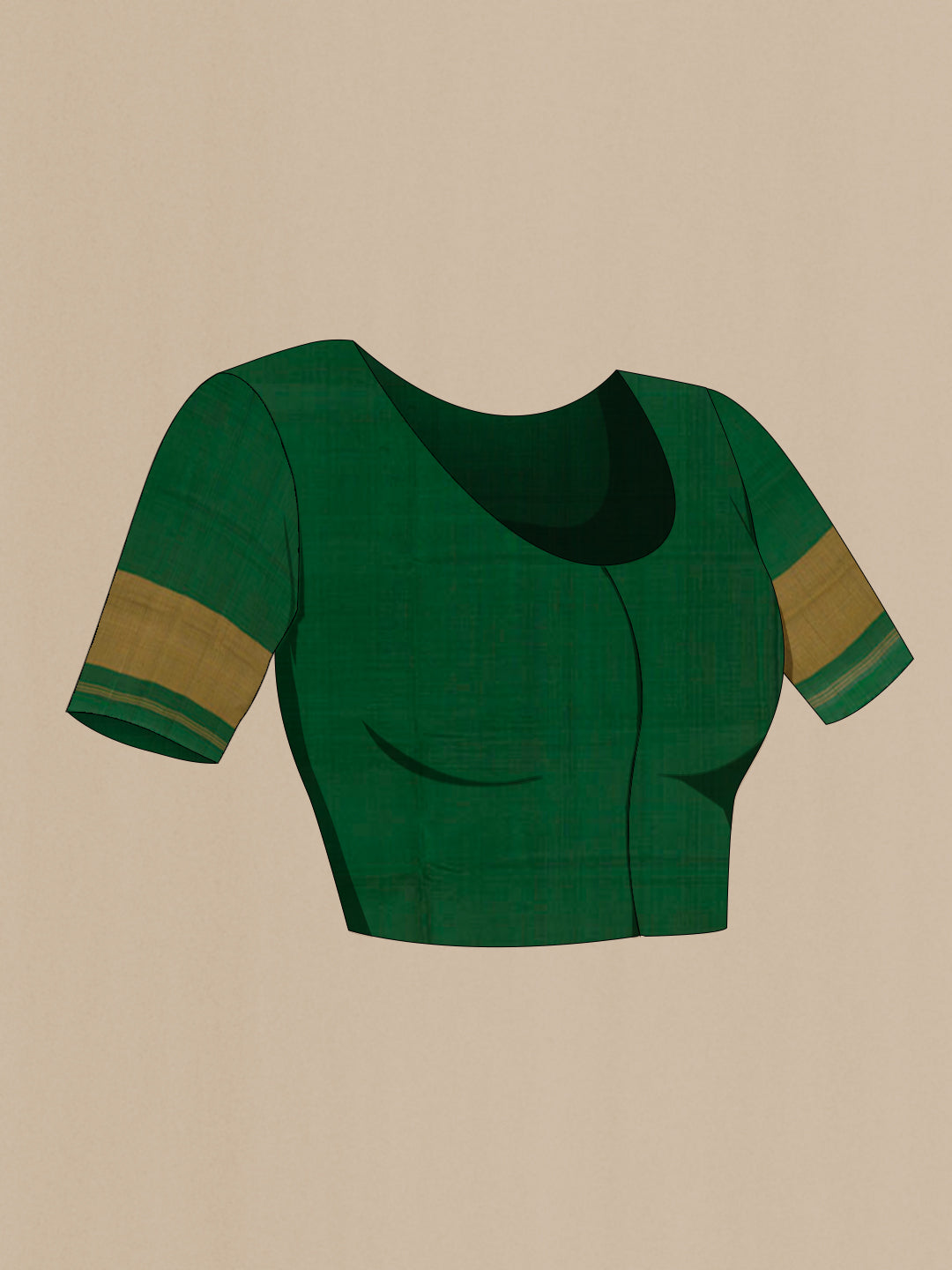 Close up image of the blouse of Green Rajkot Patola Silk Saree with Ikat design on the body and Zari Border. 